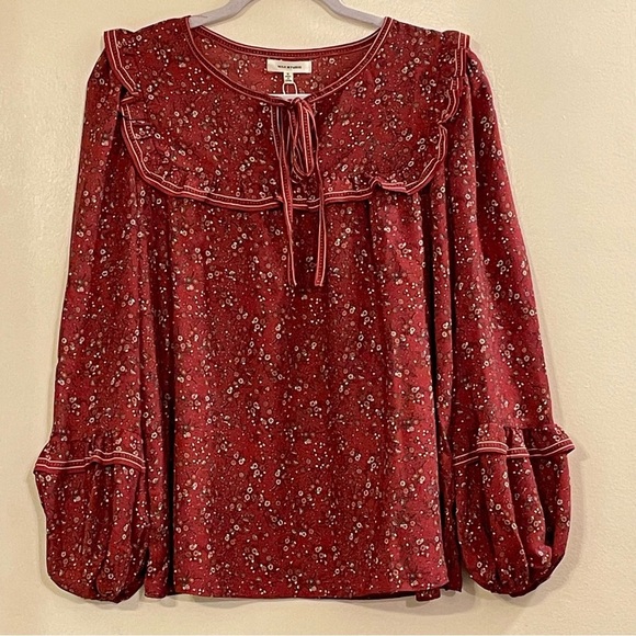 MAX STUDIO Tie Front Floral Print‎ Ruffle Blouse - Picture 6 of 10